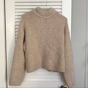 H&M Pearl Neck Tan Sweater (Like New)